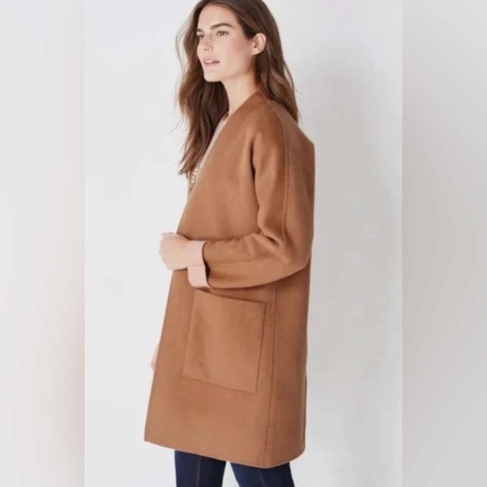 J.Jill Beige Reversible Wool Open Front Long Cardigan Coat Size S
